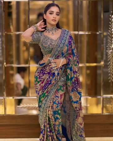 Clarissa Modern Digital Printed With Real Mirror Work Chinon Silk Saree