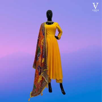 Claudia Vibrant Maliy Satin Gown With Digital Printed Chinon Silk Dupatta