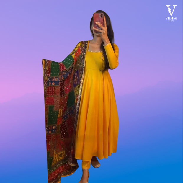 Claudia Vibrant Maliy Satin Gown With Digital Printed Chinon Silk Dupatta