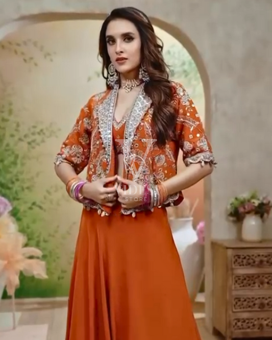 Clea Embroidered Heavy Rangoli Koti Lehenga