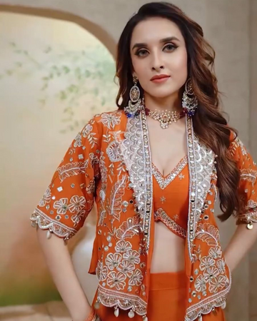 Clea Embroidered Heavy Rangoli Koti Lehenga