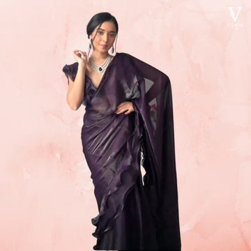 Connie Premium Purple Organza Saree With Heavy Ruffle Work