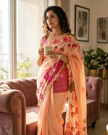 Consuela Pure Georgette Handwork Saree with Digital Print & Elegant Embroidery