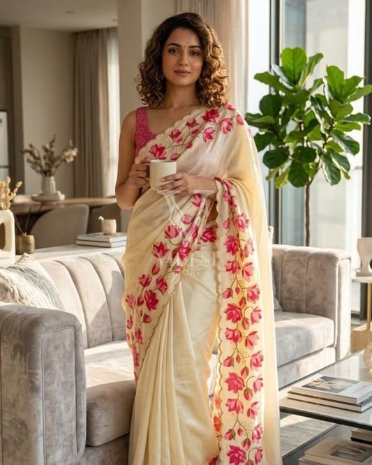 Consuela Pure Georgette Handwork Saree with Digital Print & Elegant Embroidery
