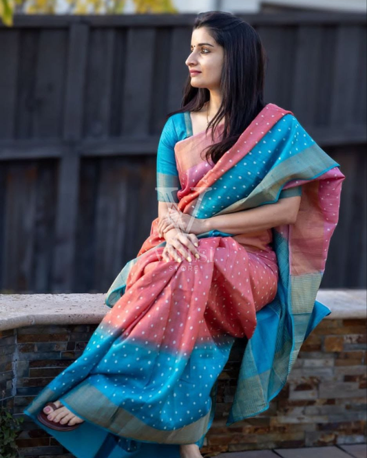 Corinna Digital Printed Linend With Gold Jari Saree