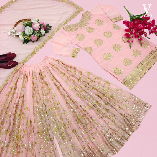 Cynthia Pastel Pink Heavy Faux Georgette Suit With Dupatta