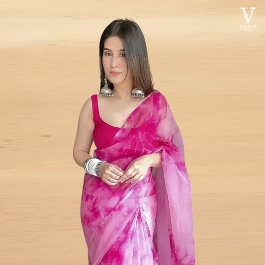 Dahlia Charming Printed Organza Saree with Ark Silk Blouse