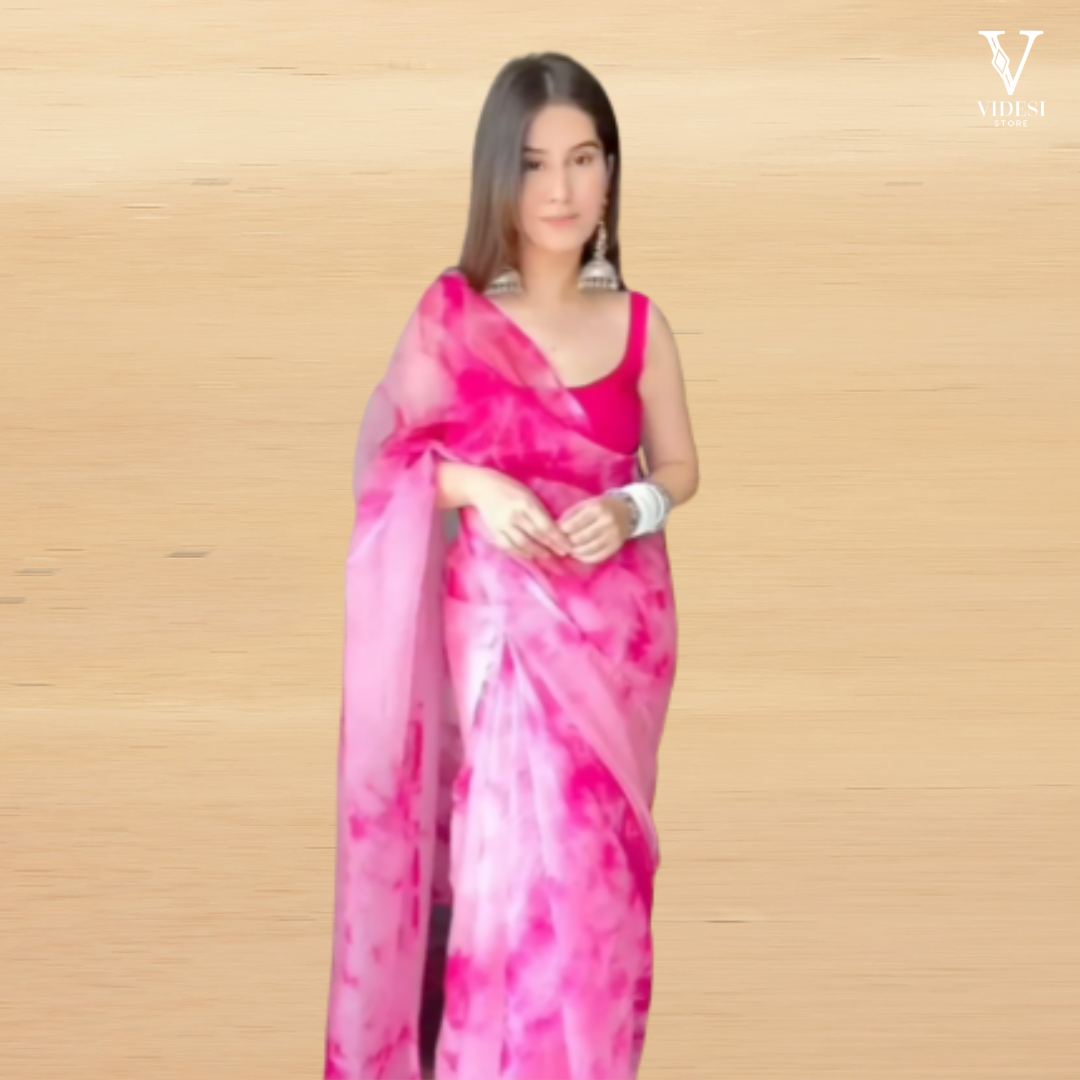 Dahlia Charming Printed Organza Saree with Ark Silk Blouse