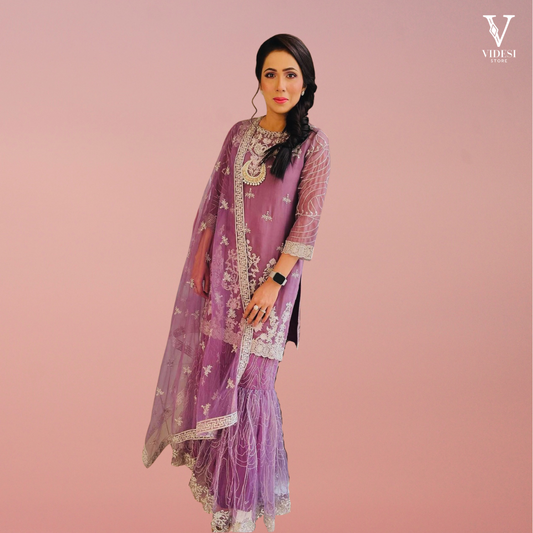 Daisy Serene Embroidered Soft Satin Net Suit With Dupatta