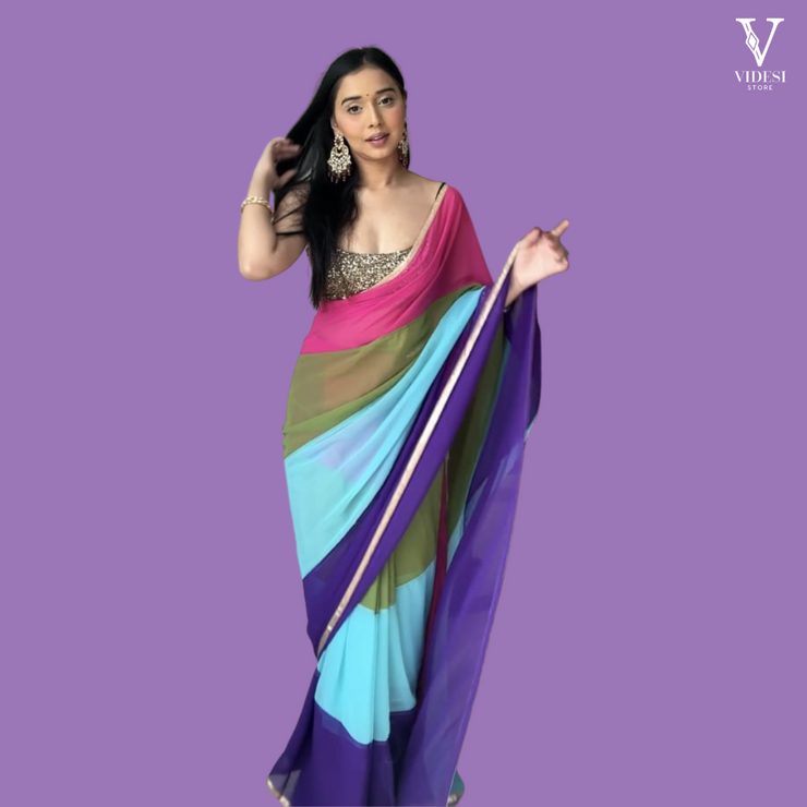 Daniela Digital Printed Premium Georgette Saree With Mono Bangalori Silk Blouse