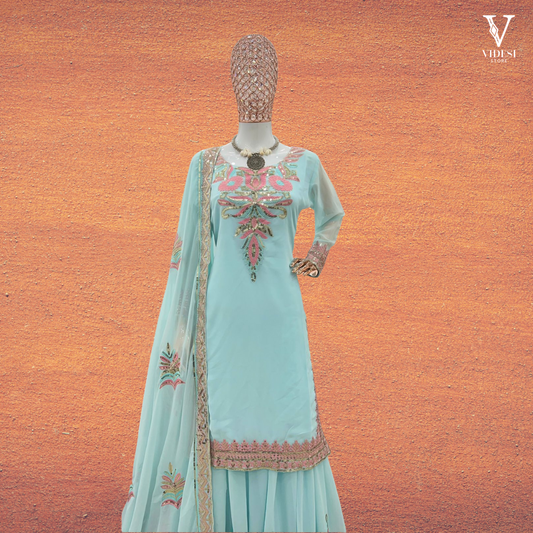 Deena Stylish Heavy Embroidered Sequined Faux Georgette Suit