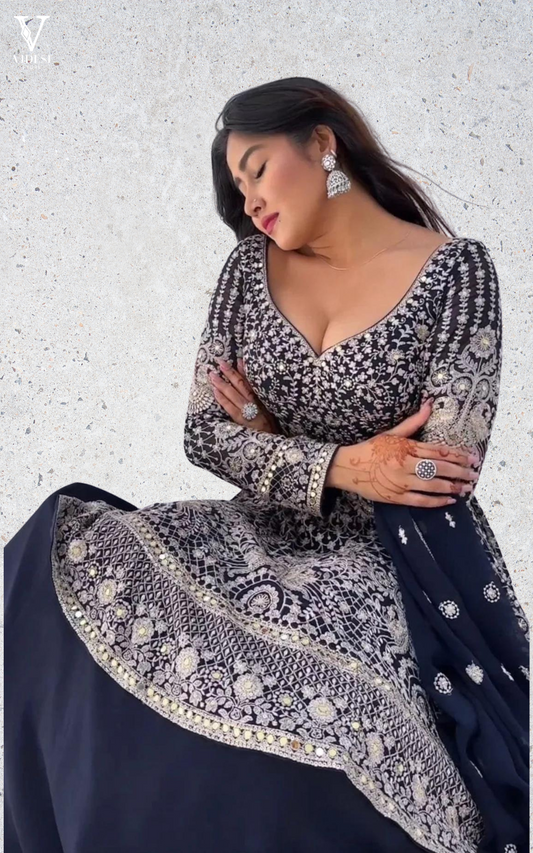 Dominica Fashionable Embroidered Sequined Faux Georgette With Mirror Work Lehenga