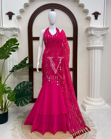 Elena Vibrant Sequined Faux Georgette Fishcut Lehenga