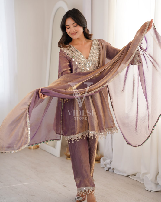 Eleonor Embroidered Real Mirror Work Fendy Fabrick Kurti Set