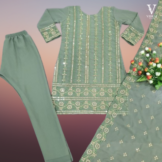 Elle Embroidered Sequined Heavy Faux Georgette Suit With Dupatta