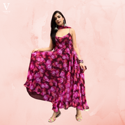 Eloisa Chic Dark Pink Digital Printed Georgette Top and American Silk Palazzo with Dupatta