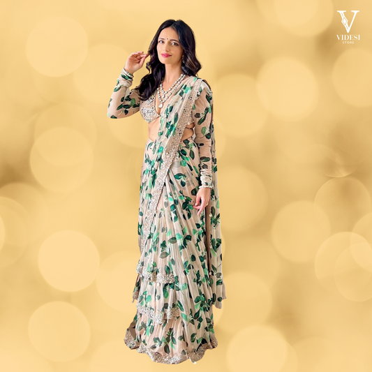 Ericka Elegant Digital Printed Faux Georgette With Ruffle Saree