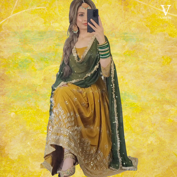 Erin Heavy Embroidered Faux Georgette Sequined Gown With Dupatta