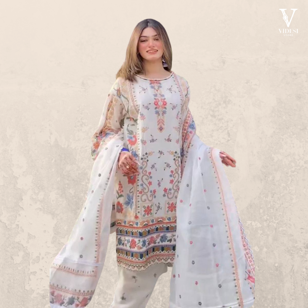 Esme Alluring Heavy Embroidered Faux Georgette Suit With Dupatta