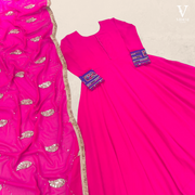 Eviana Vibrant Pink Heavy Faux Georgette With Gota Bodar Gown with Dupatta