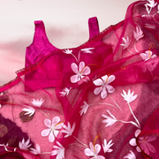 Evita Dreamy Hand Painted Hibiscus Rose On Pure Silk Organza Saree