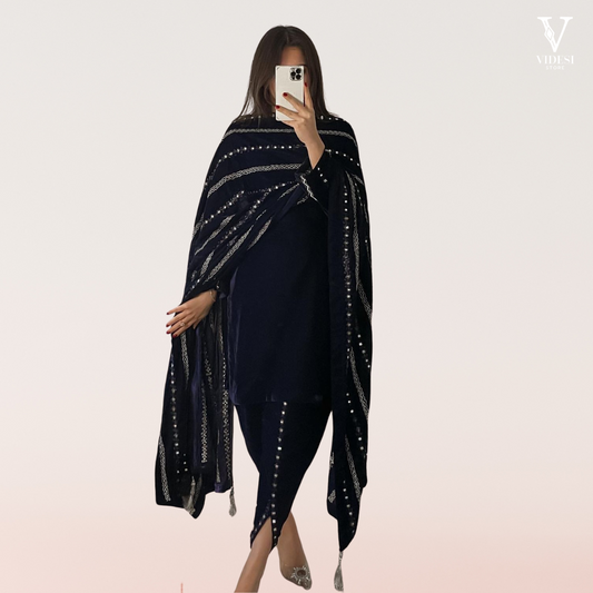 Faith Premium Embroidered Sequined Viscose Velvet Salwar Set