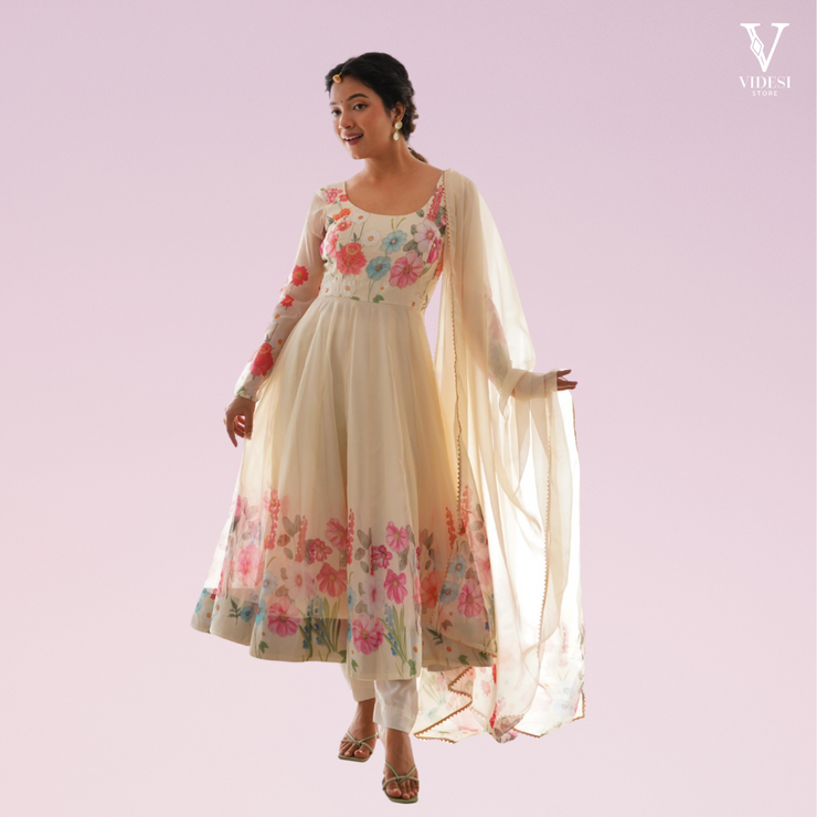 Fatima Pure Soft Tebby Organza Silk Anarkali Gown With Gota Patti Dupatta