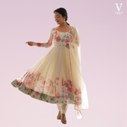 Fatima Pure Soft Tebby Organza Silk Anarkali Gown With Gota Patti Dupatta