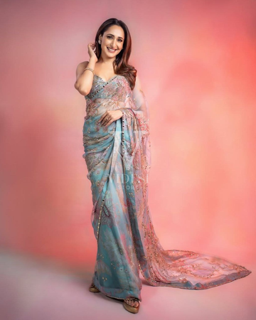 Fatima Sequined Embellished Printed Tabby Silk Saree With Mirror Work