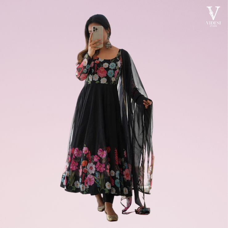 Fatima Pure Soft Tebby Organza Silk Anarkali Gown With Gota Patti Dupatta