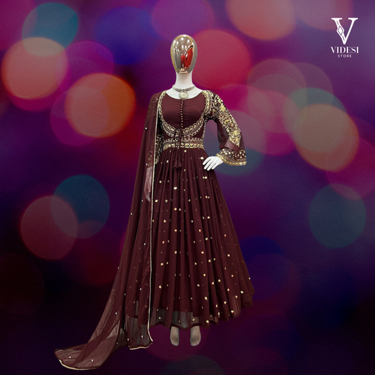 Felicia Stunning Embroidered Sequined Faux Georgette Gown