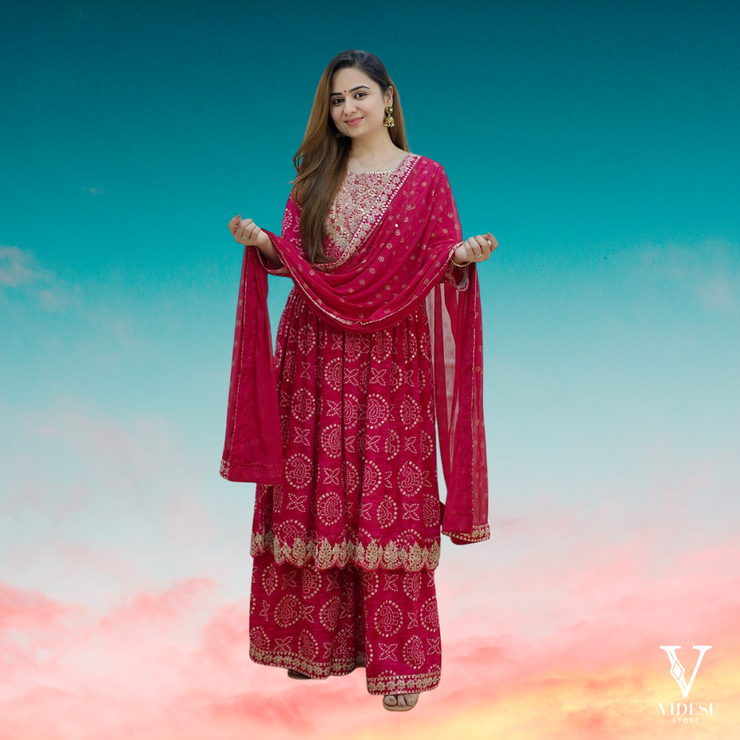 Feliz Refined Digital Printed Faux Georgette With Real Mirror Handwork Suit with Dupatta