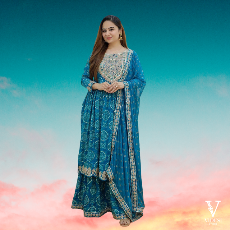Feliz Refined Digital Printed Faux Georgette With Real Mirror Handwork Suit with Dupatta