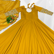 Flor Flowy Embroidered Heavy Faux Georgette Gown with Dupatta