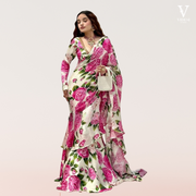 Florence Digital Printed Ruffled Chinon Silk Saree With Attached Dupatta