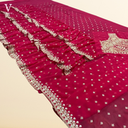Florie Rosy Pink Embroidered Georgette With Real Mirror Hand Work Saree