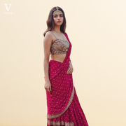 Florie Rosy Pink Embroidered Georgette With Real Mirror Hand Work Saree