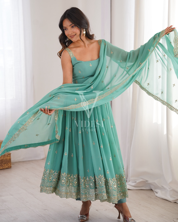 Giada Georgette Anarkali Suit with Padded Top & Micro Cotton Pants