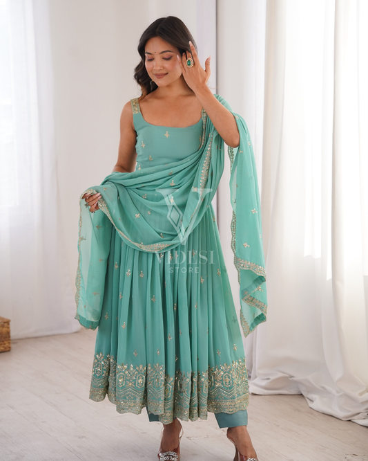 Giada Georgette Anarkali Suit with Padded Top & Micro Cotton Pants