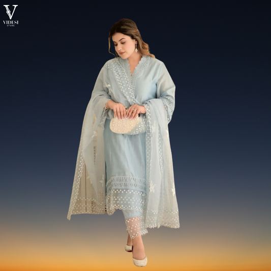 Greta Stylish Embroidered Jam Cotton Suit With Soft Butterfly Net Dupatta