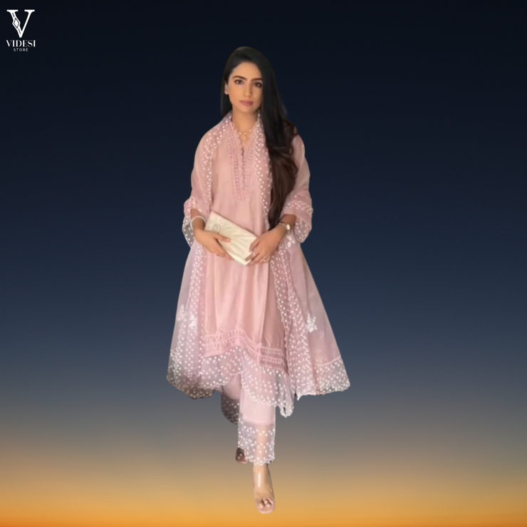 Greta Stylish Embroidered Jam Cotton Suit With Soft Butterfly Net Dupatta