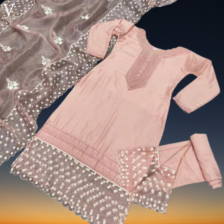 Greta Stylish Embroidered Jam Cotton Suit With Soft Butterfly Net Dupatta