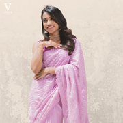 Hazel Stylish Pink Embroidered Sequined Heavy Georgette Saree