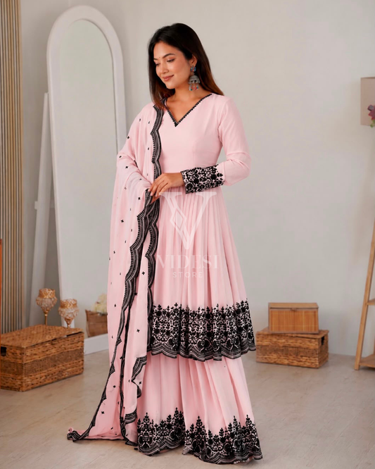 Heather Faux Georgette Pakistani Suit with Elegant Embroidery