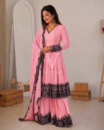 Heather Faux Georgette Pakistani Suit with Elegant Embroidery