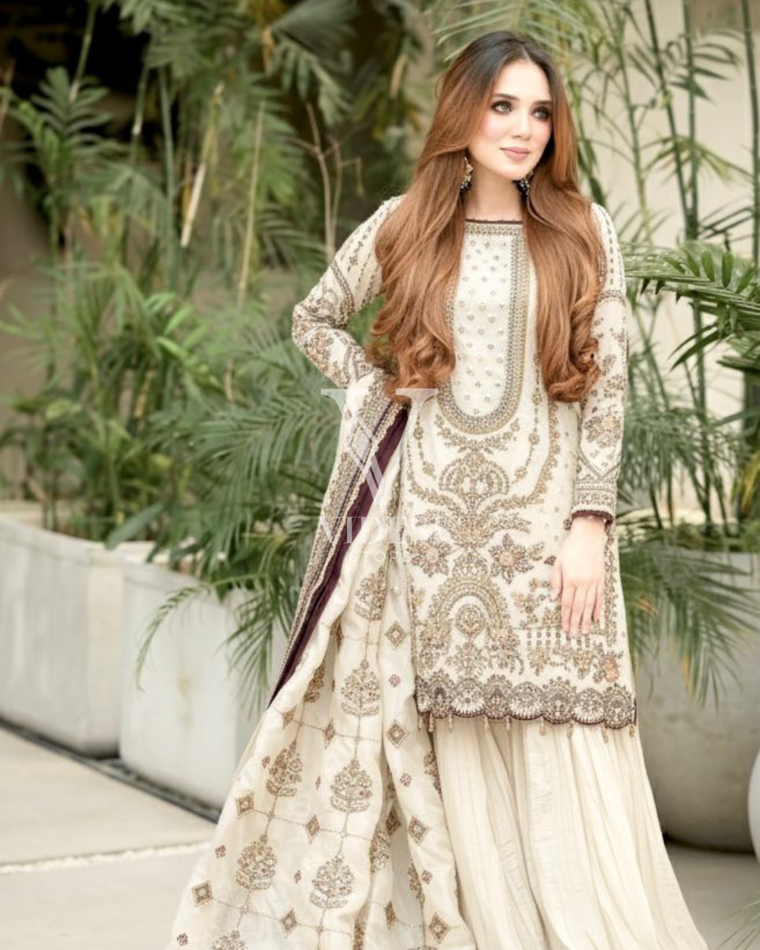 Hilda Heavy Embroidered Sequined Faux Georgette Suit
