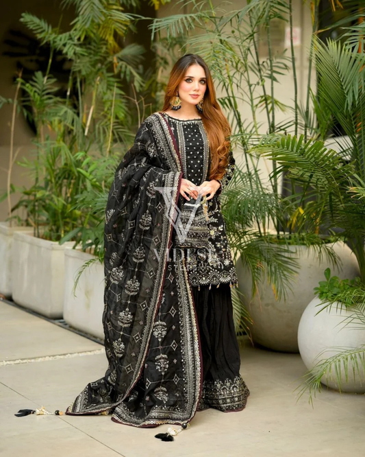 Hilda Heavy Embroidered Sequined Faux Georgette Suit