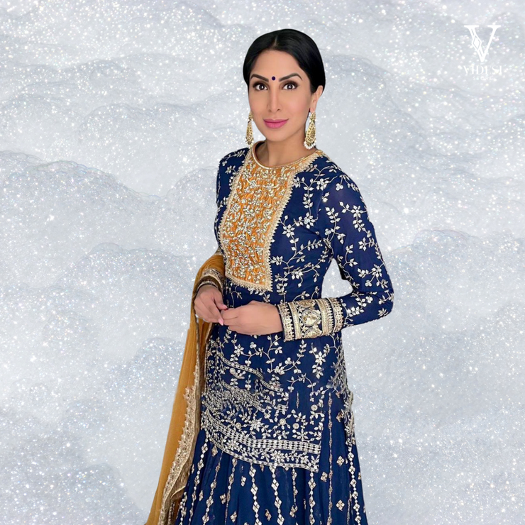 Jada Sophisticated Heavy Embroidered Sequined Faux Georgette Suit with Dupatta