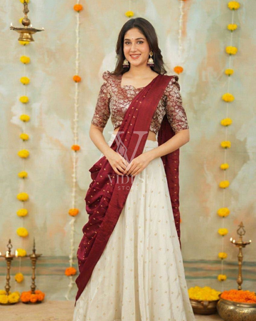 Janice Chinnon Silk Lehenga with Jacquard Blouse & Designer Dupatta