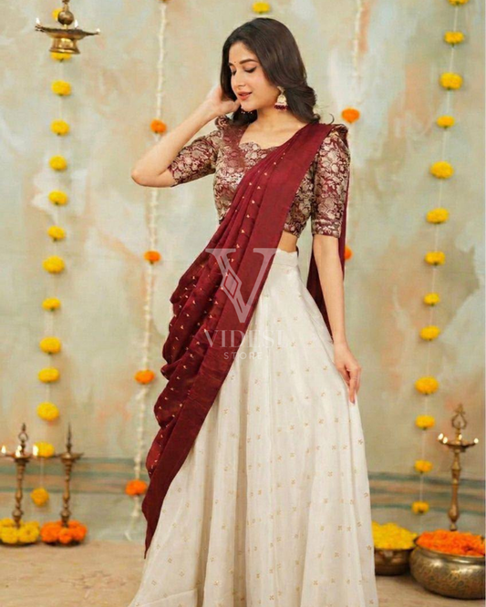 Janice Chinnon Silk Lehenga with Jacquard Blouse & Designer Dupatta